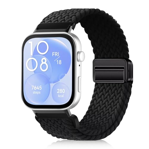 YealRed Nylon Armband für Huawei Watch Fit 3, Magnetische Schnalle Ersatzbänder, Geflochtenes Herren Damen Ersatzband Uhrenarmband Kompatibel mit Huawei Watch Fit 3 (Schwarz) von YealRed