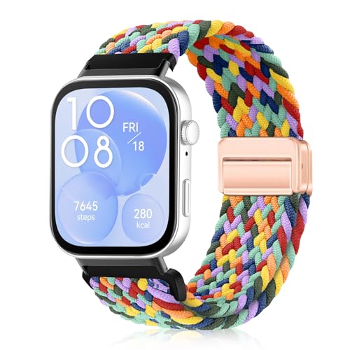 YealRed Nylon Armband für Huawei Watch Fit 3, Magnetische Schnalle Ersatzbänder, Geflochtenes Herren Damen Ersatzband Uhrenarmband Kompatibel mit Huawei Watch Fit 3 (W Bunt) von YealRed