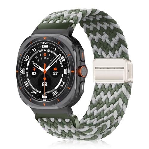 YealRed Nylon Armband für Samsung Galaxy Watch Ultra 47mm, Magnetische Schnalle Ersatzbänder, Geflochtenes Herren Damen Ersatzband Uhrenarmband Kompatibel mit Galaxy Watch Ultra (Graugrün) von YealRed