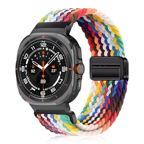 YealRed Nylon Armband für Samsung Galaxy Watch Ultra 47mm, Magnetische Schnalle Ersatzbänder, Geflochtenes Herren Damen Ersatzband Uhrenarmband Kompatibel mit Galaxy Watch Ultra (Regenbogen) von YealRed