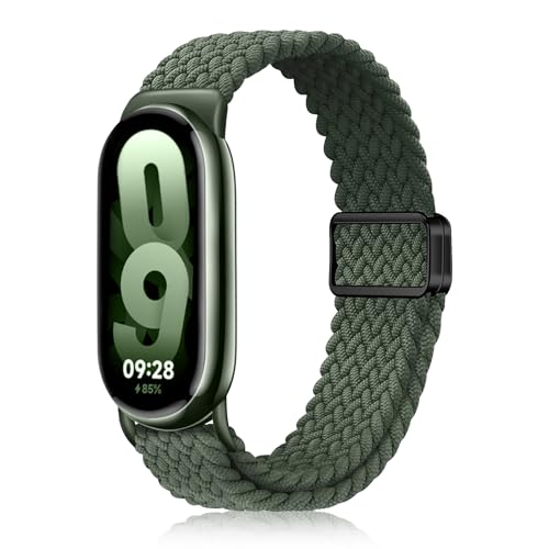 YealRed Nylon Armband für Xiaomi Mi Band 9 / Mi Band 8, Magnetische Schnalle Ersatzbänder, Geflochtenes Ersatzband Uhrenarmband Kompatibel mit Xiaomi Smart Band 8 / Smart Band 9 (Olivengrün) von YealRed