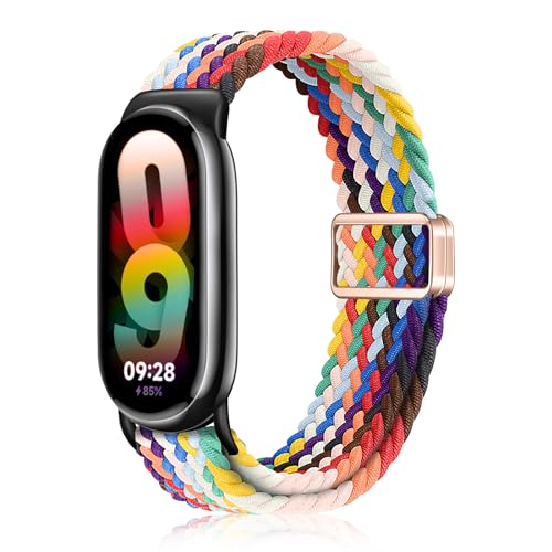 YealRed Nylon Armband für Xiaomi Mi Band 9 / Mi Band 8, Magnetische Schnalle Ersatzbänder, Geflochtenes Ersatzband Uhrenarmband Kompatibel mit Xiaomi Smart Band 8 / Smart Band 9 (Regenbogen) von YealRed