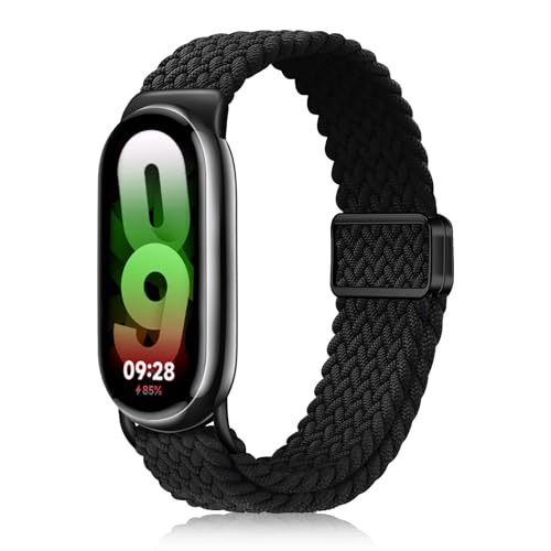 YealRed Nylon Armband für Xiaomi Mi Band 9 / Mi Band 8, Magnetische Schnalle Ersatzbänder, Geflochtenes Ersatzband Uhrenarmband Kompatibel mit Xiaomi Smart Band 8 / Smart Band 9 (Schwarz) von YealRed