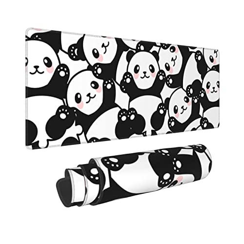 Niedliches Panda-Mauspad, erweitertes großes Gaming-Mauspad, XL, übergroße Schreibtischunterlage, genähte Kanten, rutschfeste Matte, 80 x 30 cm von Yealedee