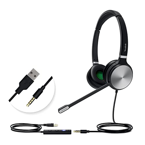 Yealink UH36 Headset Zertifiziert für Microsoft Teams,USB-A/3.5mm Stereo Kopfhörer mit Noise Cancelling Mikrofonarm,für Call Center Business Office IP Telefon/PC/Mac/Laptop von Yealink