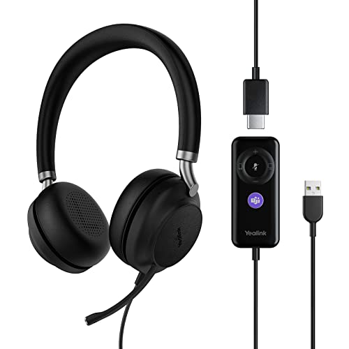 Yealink USB Headset UH38,Microsoft Teams Zertifizierte Stereo Kopfhörer mit Noise Cancelling Mikrofon für VoIP Softphone/PC/Laptop/Mac/Tablet/Handy,In-Line-Steuerung Eingebautes Bluetooth,USB-A Kabel von Yealink