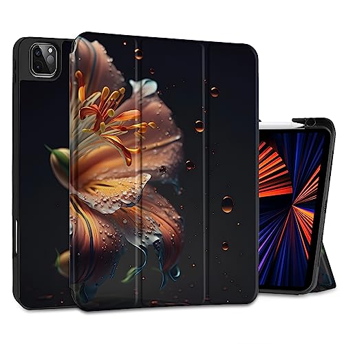 Yebiseven Schutzhülle für iPad Air 5. und 4. Generation, dreifach gefalteter Ständer, schützende Tablet-Hülle mit Stifthalter + automatischer Schlaf-/Wachfunktion, Wasserblume von Yebiseven