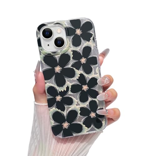 Yeddabox Schutzhülle für iPhone 13/14, süßes Blumenmotiv mit Laser-Federgarn, stoßfest, weiche TPU-Schutzhülle für Damen und Mädchen, Schwarz Yeddabox Schutzhülle für iPhone 13/14, süßes Blumenmotiv mit Laser-Federgarn, stoßfest, weiche TPU-Schutzhülle für Damen und Mädchen, Schwarz von Yeddabox