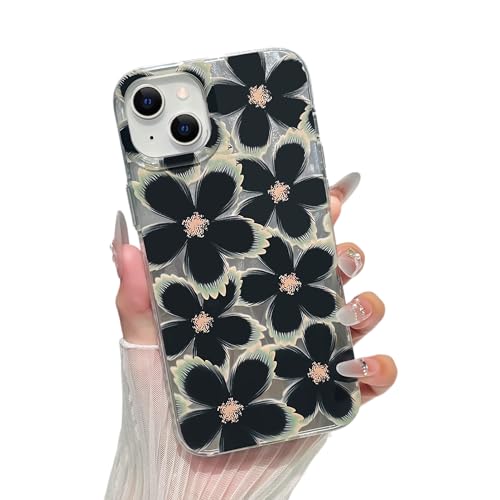Yeddabox Schutzhülle für iPhone 14 Plus, süßes Blumenmotiv mit Laser-Federgarn, stoßfest, weiche TPU-Schutzhülle für Damen und Mädchen, Schwarz Yeddabox Schutzhülle für iPhone 14 Plus, süßes Blumenmotiv mit Laser-Federgarn, stoßfest, weiche TPU-Schutzhülle für Damen und Mädchen, Schwarz von Yeddabox