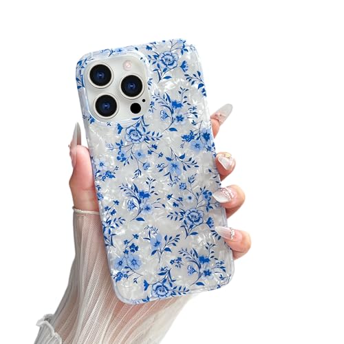 Yeddabox Schutzhülle für iPhone 15 Pro Max, Blumendesign, süßes Muschelmuster, weiches TPU, schlank, stoßfest, für Damen und Mädchen, Blau Yeddabox Schutzhülle für iPhone 15 Pro Max, Blumendesign, süßes Muschelmuster, weiches TPU, schlank, stoßfest, für Damen und Mädchen, Blau von Yeddabox