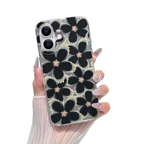 Yeddabox Schutzhülle für iPhone 16 Plus, süßes Blumenmotiv mit Laser-Federgarn, stoßfest, weiche TPU-Schutzhülle für Damen und Mädchen, Schwarz Yeddabox Schutzhülle für iPhone 16 Plus, süßes Blumenmotiv mit Laser-Federgarn, stoßfest, weiche TPU-Schutzhülle für Damen und Mädchen, Schwarz von Yeddabox