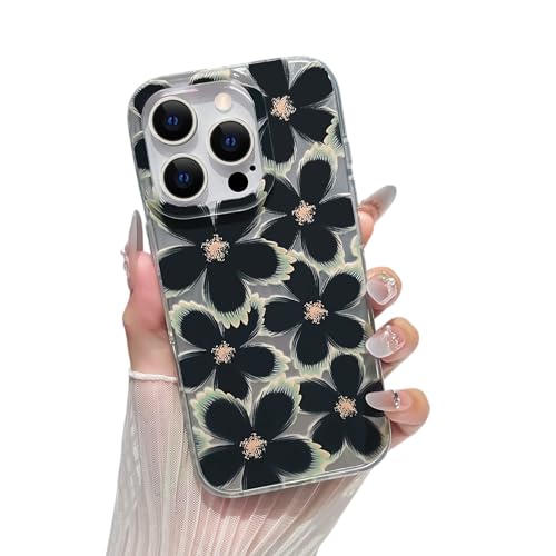 Yeddabox Schutzhülle für iPhone 16 Pro, süßes Blumenmotiv mit Laser-Federgarn, stoßfest, weiche TPU-Schutzhülle für Damen und Mädchen, Schwarz Yeddabox Schutzhülle für iPhone 16 Pro, süßes Blumenmotiv mit Laser-Federgarn, stoßfest, weiche TPU-Schutzhülle für Damen und Mädchen, Schwarz von Yeddabox