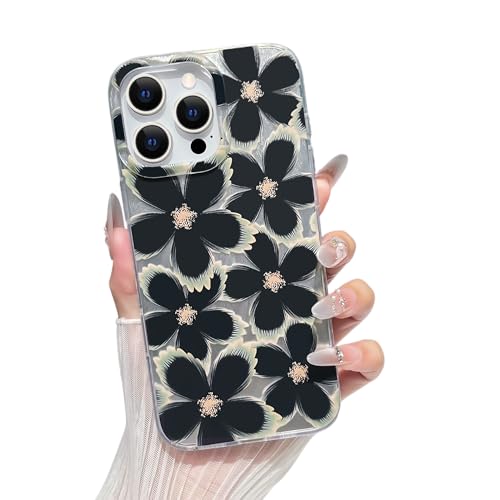 Yeddabox Schutzhülle für iPhone 16 Pro Max, süßes Blumenmotiv mit Laser-Federgarn, stoßfest, weiche TPU-Schutzhülle für Damen und Mädchen, Schwarz Yeddabox Schutzhülle für iPhone 16 Pro Max, süßes Blumenmotiv mit Laser-Federgarn, stoßfest, weiche TPU-Schutzhülle für Damen und Mädchen, Schwarz von Yeddabox