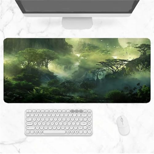 Groß Gaming Mauspad XXL,Mousepad 900x400x3mm,Fantasie Wald Grün Mauspad Vernähte Kanten WassXerdicht Anti-Rutsch Mousepad für PC,Laptop Verbessert Präzision und Geschwindigkei von Yeecer