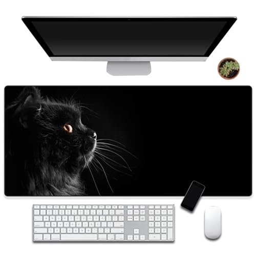 Yeecer Gaming Mauspad,Groß Mousepad XXL 600x300x2mm,Schreibtisch Protector Matte mit Anti-Rutsch Basis,Mouse Pad wasserdicht und langlebig für Gaming,Büro,Zuhause (Schwarze Katze von Yeecer