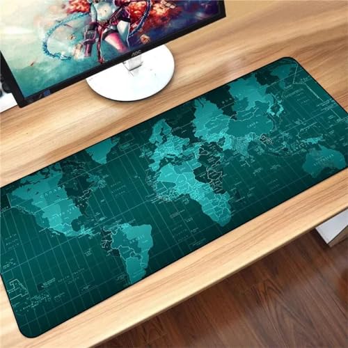 Yeecer Gaming Mauspad,Groß Mousepad XXL 800x400x3mm,Schreibtisch Protector Matte mit Anti-Rutsch Basis,Mouse Pad wasserdicht und langlebig für Gaming,Büro,Zuhause (Grüne Weltkarte von Yeecer