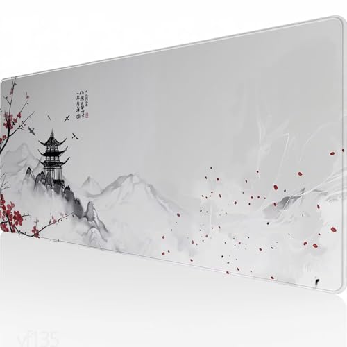 Mauspad XXL 1000x500x3mm,Gaming Mauspad Beige Mousepad Groß,Schreibtisch Unterlage Tuschemalerei,WassXerdicht Desk Mat,Mouse Pad mit Vernähte Kanten,Verbessert Präzision und Geschwindigkeit YF-135 von Yeefion