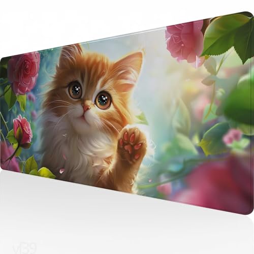 Mauspad XXL 1600x800x3mm,Gaming Mauspad Niedlich Mousepad Groß,Schreibtisch Unterlage Katze Motiv,WassXerdicht Desk Mat,Mouse Pad mit Vernähte Kanten,Verbessert Präzision und Geschwindigkeit YF-39 von Yeefion