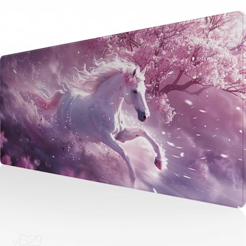 Mauspad XXL 500x250x3mm,Gaming Mauspad Pferd Mousepad Groß,Schreibtisch Unterlage Kirschblüten Motiv,WassXerdicht Desk Mat,Mouse Pad mit Vernähte Kanten,Verbessert Präzision und Geschwindigkeit YF-329 von Yeefion