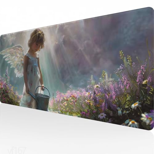 Mauspad XXL 800x300x3mm,Gaming Mauspad Hellviolett Mousepad Groß,Schreibtisch Unterlage Engel Motiv,WassXerdicht Desk Mat,Mouse Pad mit Vernähte Kanten,Verbessert Präzision und Geschwindigkeit YF-167 von Yeefion