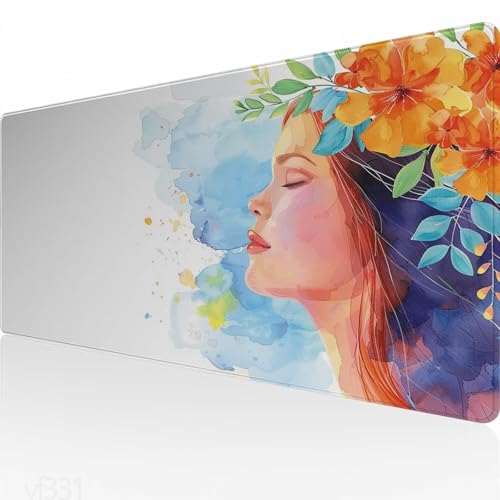 Mauspad XXL 800x300x3mm,Gaming Mauspad Weiß Mousepad Groß,Schreibtisch Unterlage Frau Motiv,WassXerdicht Desk Mat,Mouse Pad mit Vernähte Kanten,Verbessert Präzision und Geschwindigkeit,Geschenk YF-331 von Yeefion