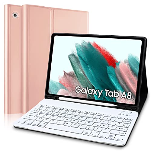 Samsung Galaxy Tab A8 Hülle mit Tastatur, QWERTZ Deutsches Layout Bluetooth Tastatur mit Stifthalter für Samsung Galaxy Tab A8 10,5'' 2021 SM-X200/ X205/ X207 (Roségold) (Stift nicht enthalten) von Yeegnar