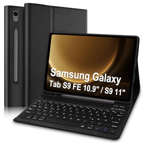 Tastatur Hülle für Samsung Tab S9 FE 10.9 Zoll(SM-X510/SM-X516B/SM-X518U)/Tab S9 11 Zoll 2023 Tablet (SM-X710/SM-X716B/SM-X718U) QWERTZ Magnetische Abnehmbarer Bluetooth Tastatur mit Hülle Schwarz von Yeegnar