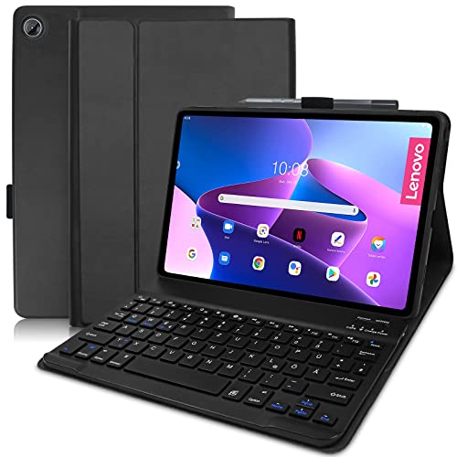 Yeegnar Tastatur Hülle für Lenovo Tab M10 Plus (3rd Gen) 10,61 Zoll TB-125FU / TB-128FU Deutsches QWERTZ Bluetooth Keyboard Abnehmbarer Magnetisch Tastatur mit Slim Schutzhülle Schwarz von Yeegnar