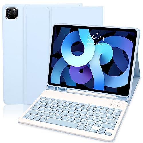 Yeegnar Tastatur Hülle für iPad Air 5 2022 10,9 Zoll, AZERTY Wireless Tastatur mit New iPad Pro 11 2022 Schutzhülle PU Schutzhülle für iPad Pro 11 2022/iPad Air 5th/Air 4th Gen 2020/Pro 11 2018 Blau von Yeegnar