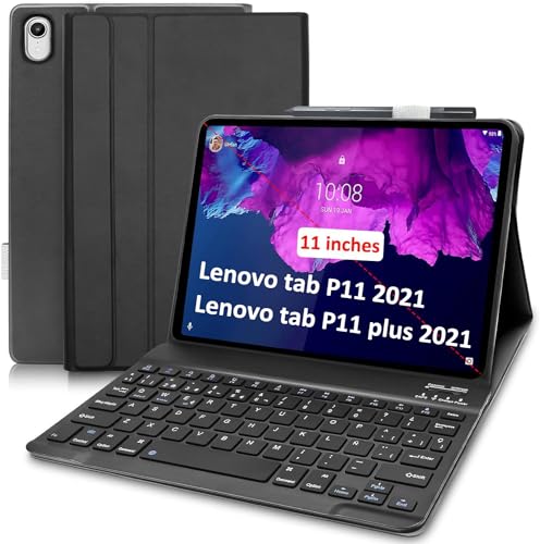 Yeegnar Tastaturabdeckung Tab P11 und P11 Plus TB-J606/TB-J607 Englisch Ñ Tastatur 11 Zoll schützende SlimShell mit Abnehmbarer drahtloser magnetischer Tastatur Schwarz von Yeegnar