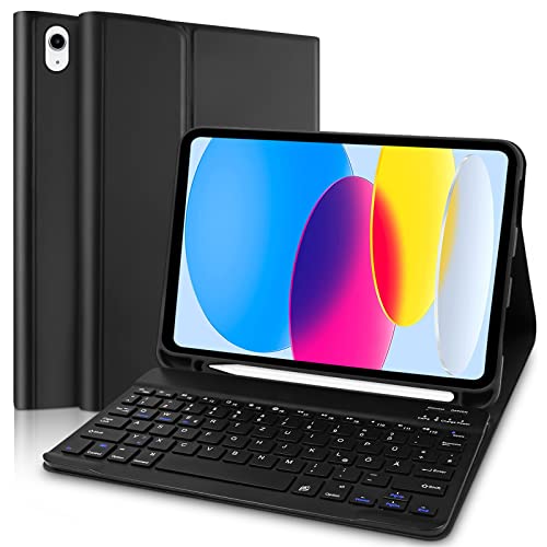 Tastatur Hülle iPad 10 Generation 2022, Kompatibel mit A16 11" 2025, QWERTZ Bluetooth Tastatur für iPad 10th 2022 10.9" (Modell: A2696/ A2757) & 11th 2025 11" (A3354/ A3355) (iPencil Nicht enthalten) von Yeegnar
