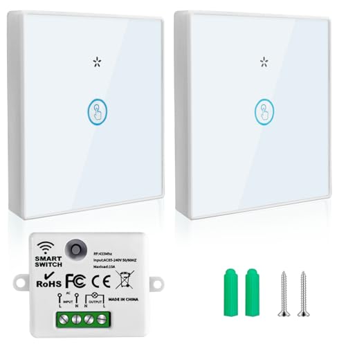 Yeelan Funkschalter Funk-Lichtschalter Set, Funk-Empfänger mit Wand-Schalter, Funk-Wandschalter, Funkschalter Licht für Lampe, Bis 50m Reichweite, Keine Verkabelung Erforderlich von Yeelan