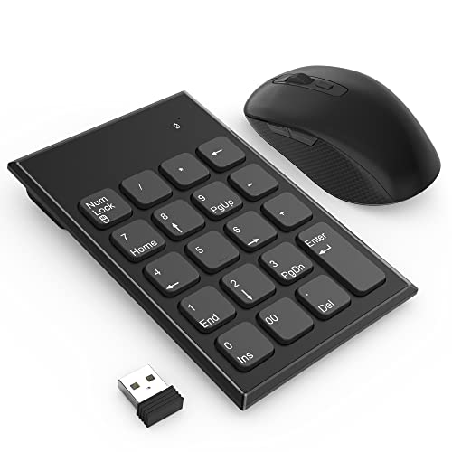 Kabellose Nummernblock und Maus Kombination 2.4G mit 3 einstellbaren DPI 800/1200/1600, Tragbarer Ultraflacher USB-Ziffernblock und Maus für Laptop Desktop PC und Notebook, mit EIN USB Empfänger von Yeemie Pro