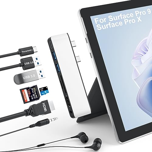 Surface Pro 9 Hub Docking Station, 7 in 1 Triple Display Surface Pro 9 Zubehör mit 4K HDMI +8K Video Display USB-C Thunerbolt 4 (40G Data+100W Charge), 3.5mm Audio für Surface Pro 9/Pro X von Yeemie Pro