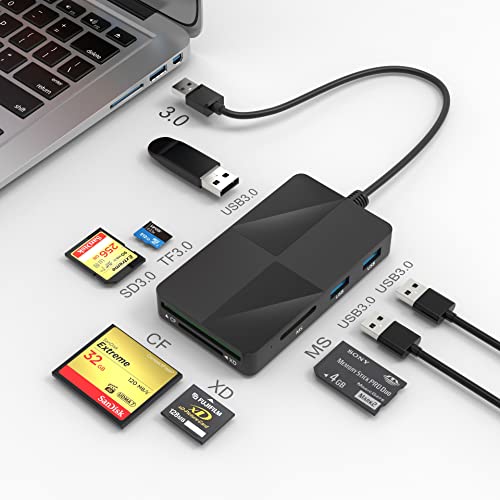 USB 3.0 Kartenleser 8 in 1 Kartenlesegerät für CF/XD/MS/SD/Micro SD Card Reader mit parallelem Zugriff auf 8 Slots USB Lesegerät Adapter Hub für SD SDXC SDHC CF CFI TF Micro SD SDHC MS MMC UHS-I von Yeemie Pro