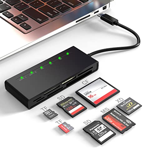 USB C Multi Kartenlesegerät, SD/TF/CF/Micro SD/XD/MS Type-C 5Gps High Speed 7-in-1 sd kartenleser für SDXC SDHC TF Micro SD CF MS MMC Card, Karte Adapter lesen 5 Karten gleichzeitig von Yeemie Pro