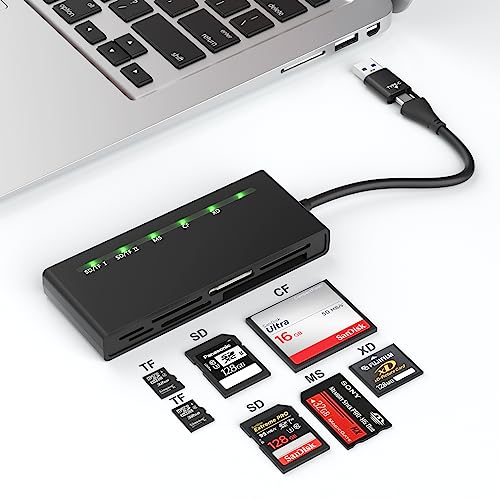 USB3.0 USB C Multi Card Reader, 7-in-1 kartenlesegerät zu SD TF Micro SD CF MS MMC Karte, Unterstützt 5Gbps High Speed speicherkarten lesegerät SD/TF/CF/MS/XD Lesen von 5 Karten gleichzeitig von Yeemie Pro