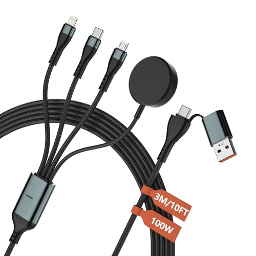 Ladekabel Kompatibel mit Samsung Galaxy Watch,3M 100W 4 in 2 USB C Multi Ladekabel, Ladestation Samsung Watch und Handy für Galaxy Watch 7/Ultra/6/6 Classic/5/5 Pro/4/4 Classic/3,S24 Ultra S23 S22 Ladekabel Kompatibel mit Samsung Galaxy Watch,3M 100W 4 in 2 USB C Multi Ladekabel, Ladestation Samsung Watch und Handy für Galaxy Watch 7/Ultra/6/6 Classic/5/5 Pro/4/4 Classic/3,S24 Ultra S23 S22 von Yeemie