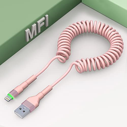Lightning Spiralkabel mit Apple Carplay, MFi USB auf Lightning Kabel, Spiralkabel iPhone Kabel Kurz mit Daten Sync LED von Yeemie
