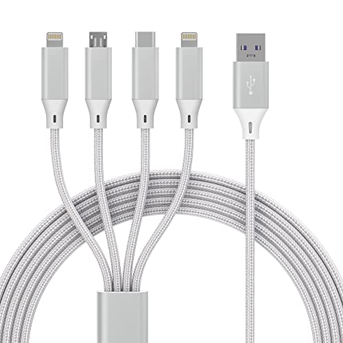 Multi-USB-Kabel, [2M] 4 in 1 Universal-Ladekabel MFi-zertifiziertes Nylon-Mehrfach-Ladekabel Schnell-Ladekabel mit Micro USB Typ C Lightning Kabel für iPhone Samsung Galaxy,Huawei,Oneplus,Kindle(Weiß) von Yeemie