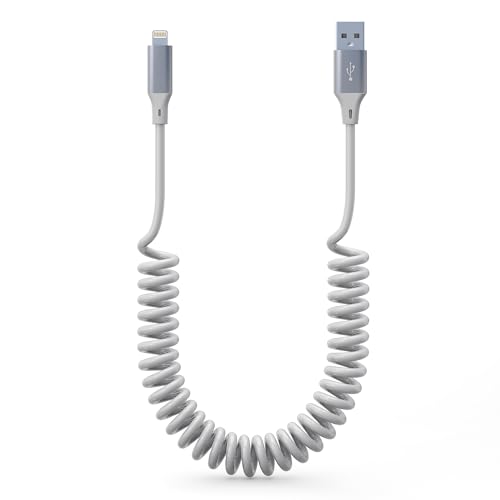 Spiralkabel iPhone Lightning-Kabel, Apple Carplay Kabel [Apple MFi-zertifiziert], Kurzes iPhone Ladekabel Auto mit Datensynchronisierung, Einziehbares iPhone-Ladekabel für iPhone/Pad/Pod, Weiß von Yeemie