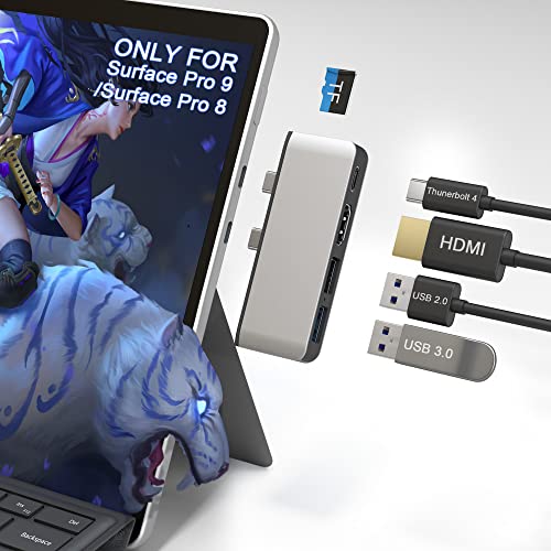 Surface Pro 8 Hub-Dockingstation mit 4K HDMI+USB-C Thunderbolt 4 (8K Display & 100W PD & 40Gbps Daten)+USB 3.0/2.0+TF Kartenleser, Dual Monitor USB Adapter für Surface Pro 8/Pro 9 von Yeemie