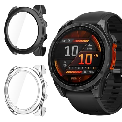Yenwen Hülle für Garmin Fēnix 8 (47mm) Schutzhülle, 2 Stück Anti Kratz Anti Staub PC Case, HD Cover mit Schutzfolie für Garmin Fenix 8 47MM von Yenwen