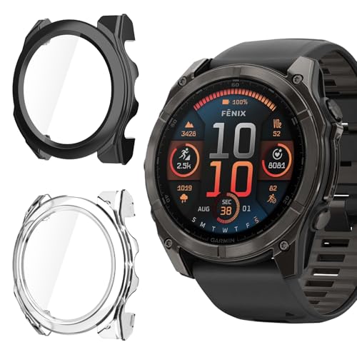 Yenwen Hülle für Garmin Fēnix 8 (51mm) Schutzhülle, 2 Stück Anti Kratz Anti Staub PC Case, HD Cover mit Schutzfolie für Garmin Fenix 8 51MM von Yenwen