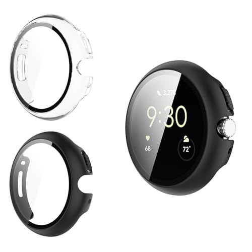 Yenwen Hülle kompatibel mit Google Pixel Watch 3 (41mm) Schutzhülle, 2 Stück Hard Case mit Displayschutz für Panzerglas, Anti Kratz PC Schutzhülle, Ultra Slim HD Clear Cover -Transparent + Schwarz von Yenwen