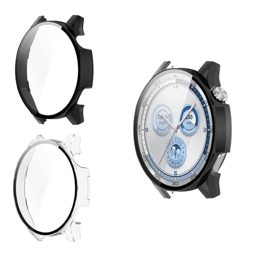 Yenwen Hülle für Huawei Watch GT 5 46mm Schutzhülle, 2 Stück Hard Case mit Displayschutz für Panzerglas, Anti Kratz, Ultra HD Clear Cover für Huawei Watch GT5 46MM - Transparent + Schwarz von Yenwen