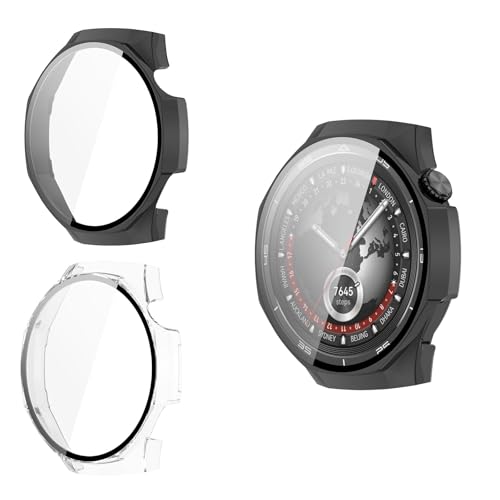 Yenwen Hülle für Huawei Watch GT 5 Pro 46mm Schutzhülle, 2 Stück Hard Case mit Displayschutz für Panzerglas, Anti Kratz, Ultra HD Clear Cover für Huawei Watch GT5 Pro 46MM - Transparent + Schwarz von Yenwen