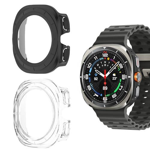 Yenwen Hülle für Samsung Galaxy Watch Ultra 47MM Case, 2 Stück Anti Kratz Anti Staub PC Schutzhülle mit Schutzfolie, Ultra Slim HD Clear Cover - Transparent & Schwarz Yenwen Hülle für Samsung Galaxy Watch Ultra 47MM Case, 2 Stück Anti Kratz Anti Staub PC Schutzhülle mit Schutzfolie, Ultra Slim HD Clear Cover - Transparent & Schwarz von Yenwen