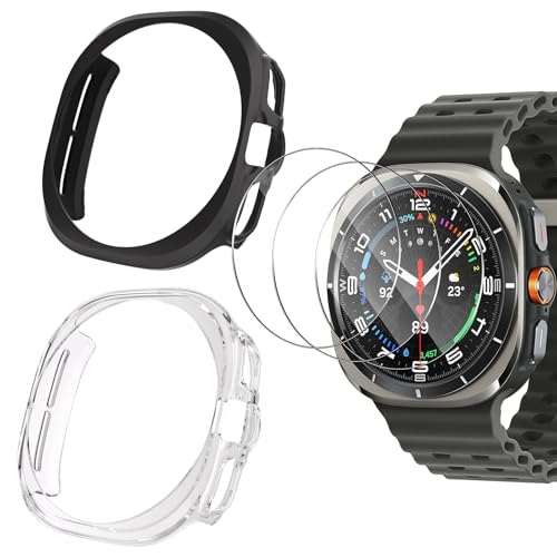 Yenwen Hülle für Samsung Galaxy Watch Ultra 47MM Case, 2 Stück Anti Kratz Anti Staub PC Schutzhülle mit 3 Stück Schutzfolie für Panzerglas, Ultra Slim HD Clear Cover - Transparent & Schwarz Yenwen Hülle für Samsung Galaxy Watch Ultra 47MM Case, 2 Stück Anti Kratz Anti Staub PC Schutzhülle mit 3 Stück Schutzfolie für Panzerglas, Ultra Slim HD Clear Cover - Transparent & Schwarz von Yenwen