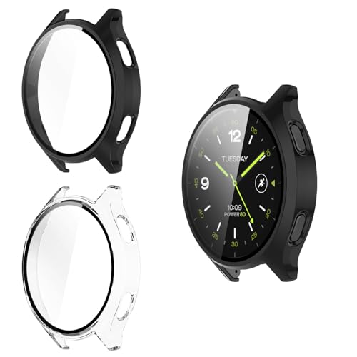 Yenwen Hülle für Xiaomi Watch 2 Case, 2 Stück Anti Kratz Anti Staub PC Schutzhülle mit Schutzfolie, Ultra Slim HD Clear Case - Transparent & Schwarz von Yenwen